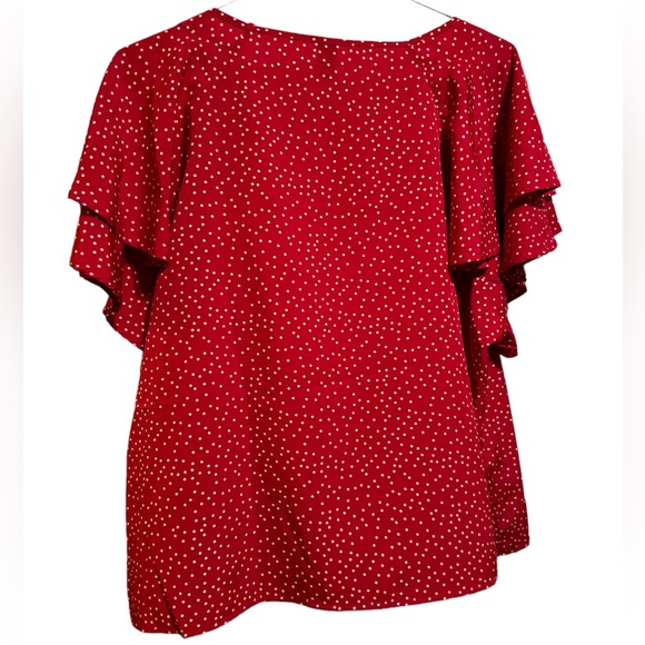 Women’s SHEIN Candy Apple Red Short Sleeve Blouse With Small White Dots. Size 3X - Picture 2 of 6